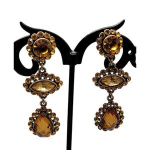 IMANon Signed Earrings Amber Rhinestone Dangle Drop Statement Fashion Jewelry
